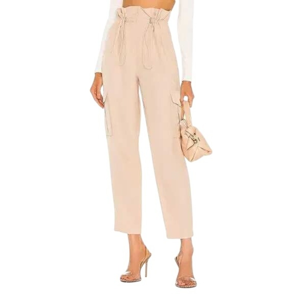 H:OURS Shaye Paperbag Champagne Cargo Pants Drawstring Waist NWT Size XS